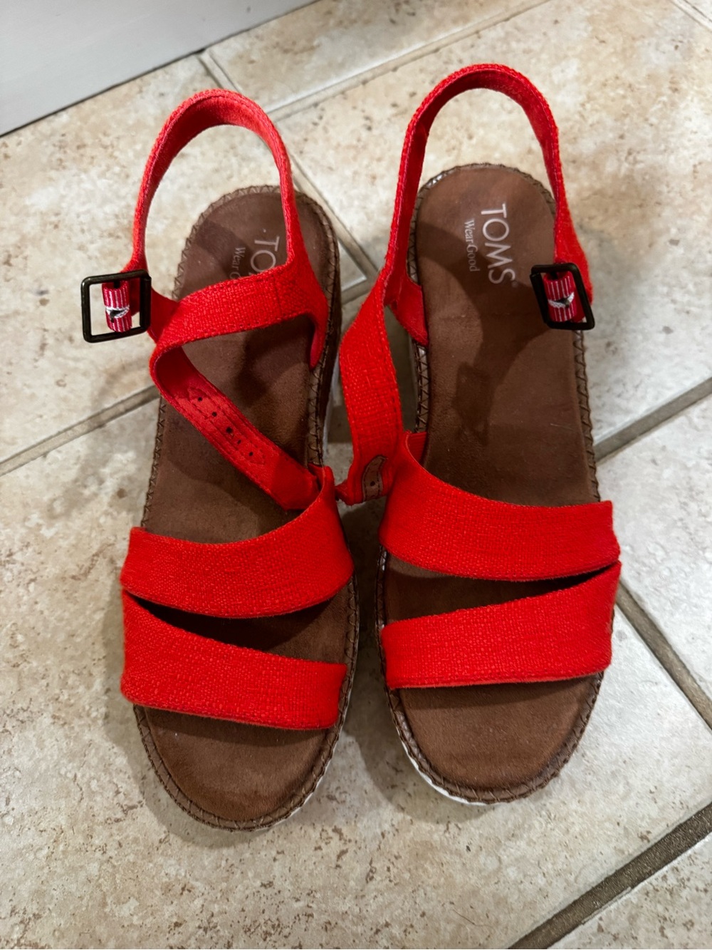 TOMS Reddish orange Canvas Wedge Slingback Sandals